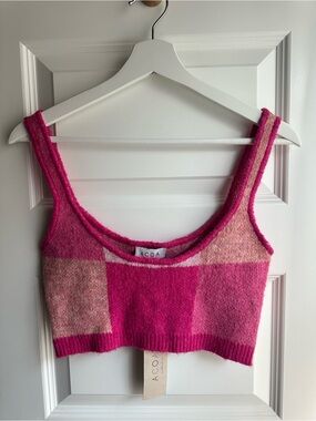 ACOA Pink Colorblock Knit Cropped Tank